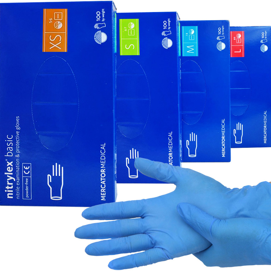Рукавички нітрилові Nitrylex®, щільність 3.2 г. - PF PROTECT / basic - Сині (100 шт), фото 1