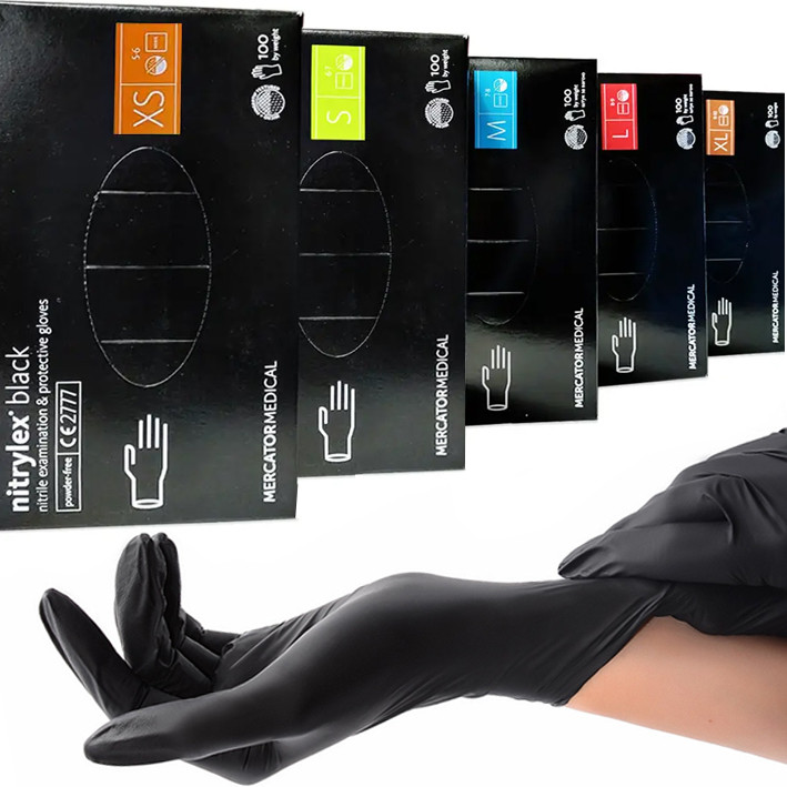 Нітрилові рукавички Nitrylex®, щільність 3.7 г. - PF Black - Чорні (100 шт)