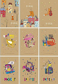 Блокнот А5 96 арк спіраль клітинка крафт обкл крем блок тисн фольгою STUDENT 6101 Асорті