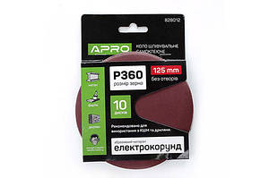 Круг шліфувальний без отворів (на липучці) Ø 125 мм P360 (10 шт.) APRO 8280121