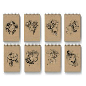 Блокнот А6 50 арк спіраль без лініювання крафт обкл крем блок 225 Девушка Асорті