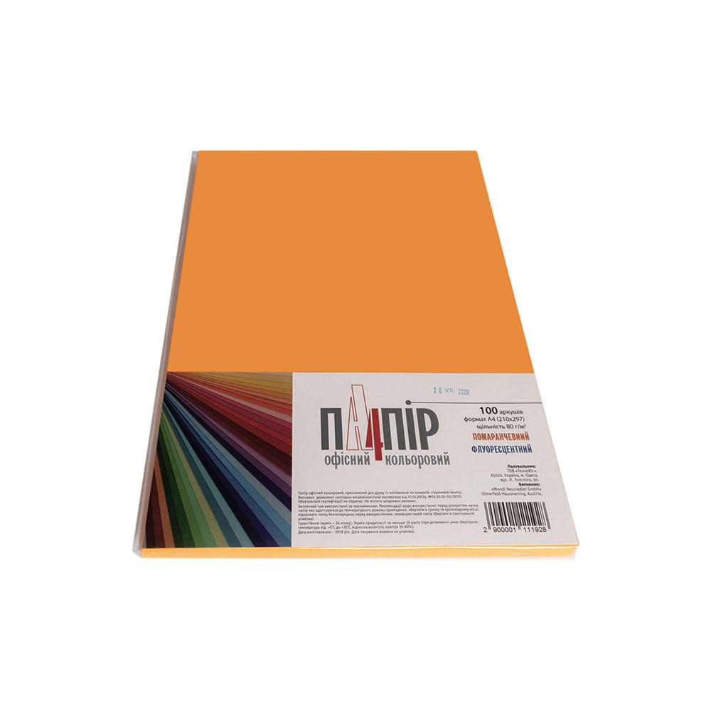 Папір А4 IQ Color NEOOR неон помаранчевий 100 арк, фото 1