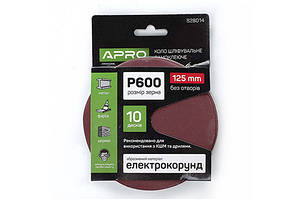 Круг шліфувальний без отворів (на липучці) Ø 125 мм P600 (10 шт.) APRO 8280141