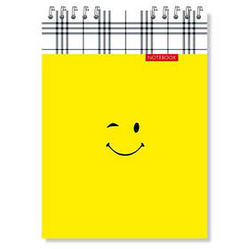 Блокнот А5 48 арк спіраль верх клітинка картон 321 Смайл на жовтому