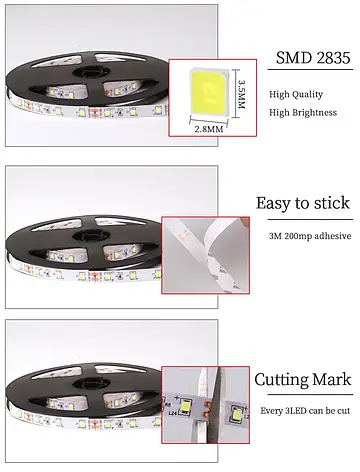 Світлодіодна стрічка з USB 2835 LED 300см. білий, фото 3