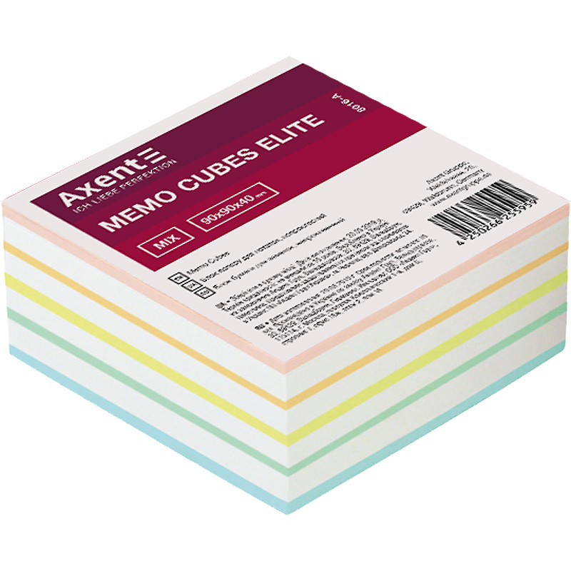 Папір для нотаток Axent Elite Mix 90*90*40 мм непроклеєний, фото 1