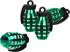 Ковпачки захисні на ніпель автомобіля Alitek Лимонка Green/Silver (4 шт.), фото 1