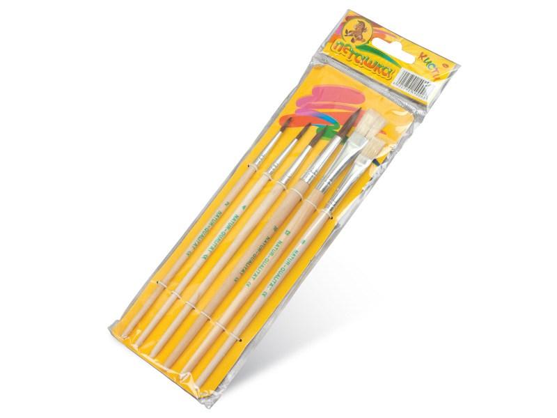 Набір пензлів 6 шт поні+ щетина, асорті, Пегашка, фото 1