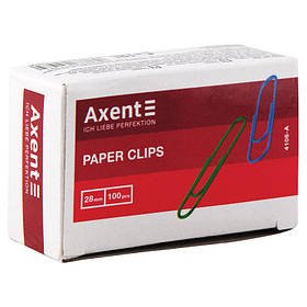 Скріпки круглі Axent 28 мм 100 шт кольорові