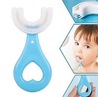 Детская U-образная зубная щетка-капа, с очисткой на 360 градусов (синяя)