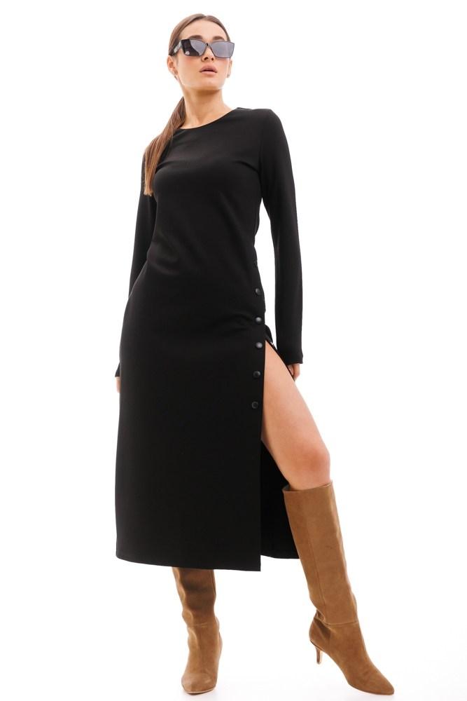 Жіноча довга чорна сукня з розрізом, фото 1