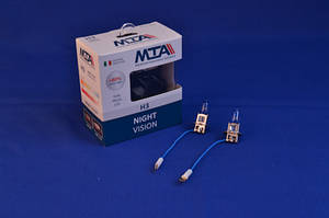 Лампа автомобільна H3 12 V 55 W PK22S NIGHT VISION + 80% (2шт) (ближня/дальня, протитуманна) MTA 80315 NVB21