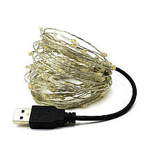 Світлодіодна гірлянда USB LED Крапля роси на дроті 10 м на 100 лампочок холодне світло, фото 2