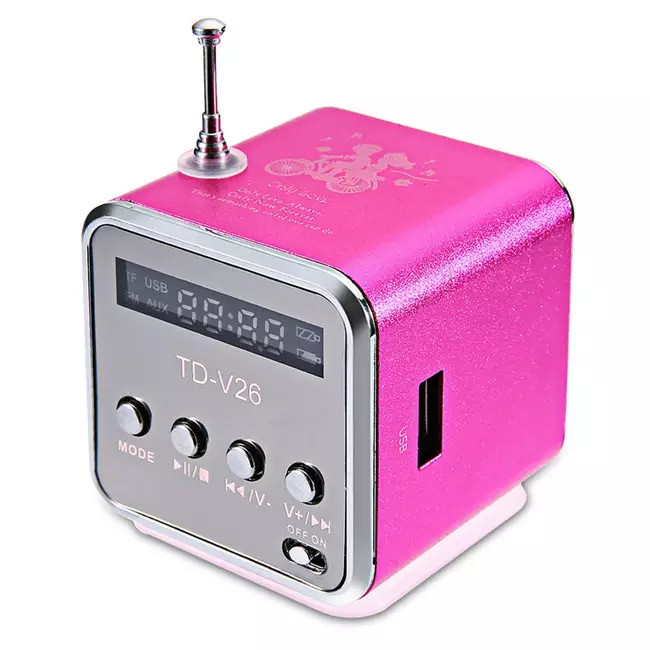 Портативная колонка TD-V26 c Fm-радио, Bluetooth , Разъемами micro SD/TF/USB, RGB-подсветка, розовая - фото 1 - id-p1733139339