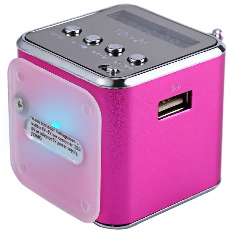 Портативная колонка TD-V26 c Fm-радио, Bluetooth , Разъемами micro SD/TF/USB, RGB-подсветка, розовая - фото 3 - id-p1733139339
