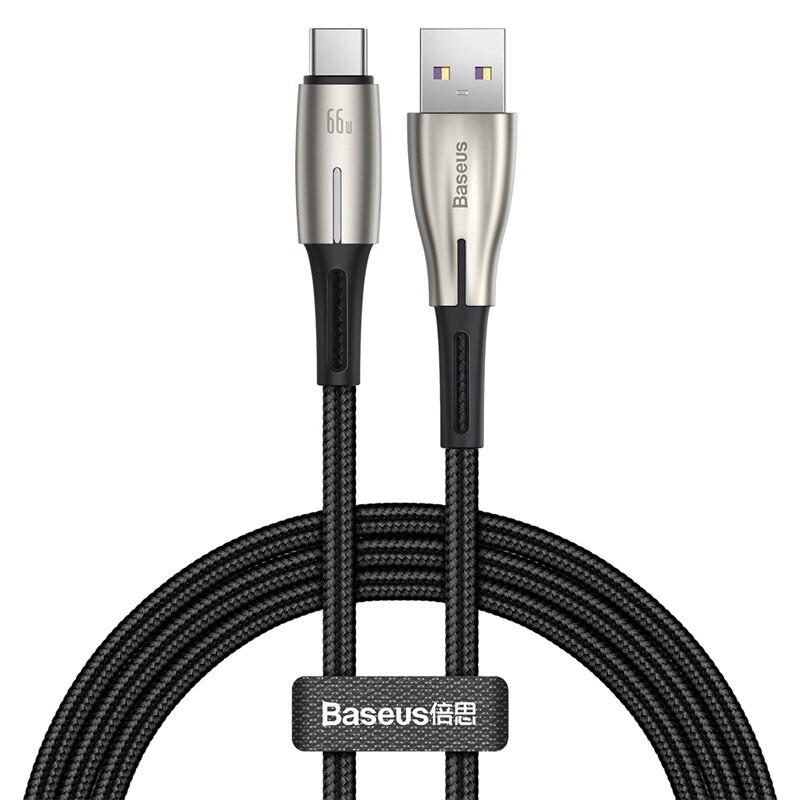 Кабель для швидкої зарядки USB на Type-C BASEUS 66W 6A Water Drop-shaped Lamp SuperCharge 1м (чорний)