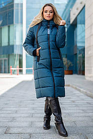 Зимовий пуховик жіноче пальто стьобане синє тинсуейт колір чорний розмір 42-58