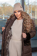 Зимове жіноче пальто великих розмірів 48-58 Шоколад