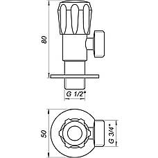 Кран вентильний кутовий Professional 1/2″X3/4″ NV-QP999, фото 6