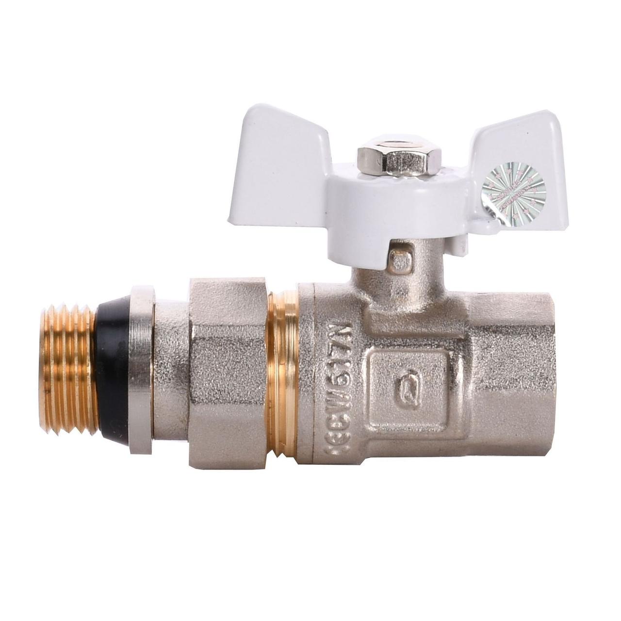 Кран кульовий прямий з американкою Q PROFESSIONAL QP003 PN40 1/2" антипротічка, Білий метелик