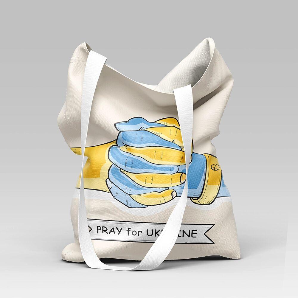 Сумка шопер бежева «Моліться за Україну!» 35х42 см бавовняна / Стильна еко сумка з принтом, фото 1