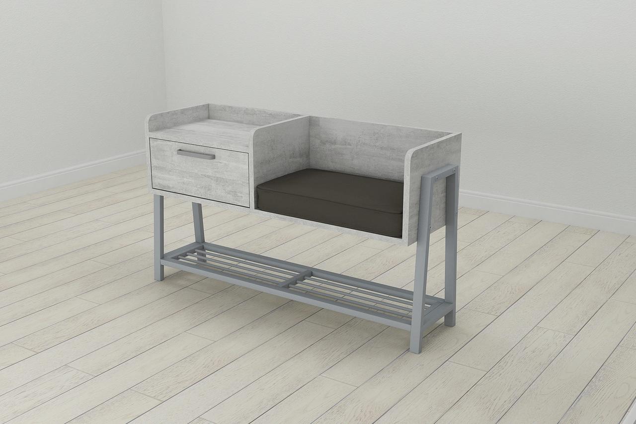Банкетка с Тумбочкой Ferrum-decor Бланка 540x1000x320 Металл Серый ДСП ...