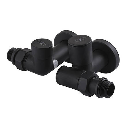 Набір кранів для сушарки для рушників з американкою під Тен SOLOMON LUX 1/2" 7777 TEN (2 шт.) BLACK, фото 1