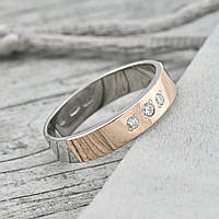 Серебряное кольцо обручальное с золотом БС418В белые фианиты размер 17