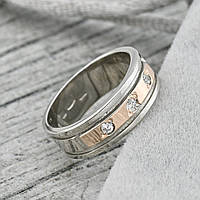 Серебряное обручальное кольцо БС276 с золотом белые фианиты размер 15.5