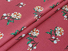 Льон віскоза малюнок весняні квіти, яскраво-рожевий