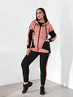 Спортивный теплый женский костюм на молнии в больших размерах батал арт 460 персикового цвета /персик