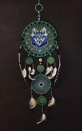 Ловец снов - "Волк и защитные руны" Оберег. Амулет - защита от плохих ...