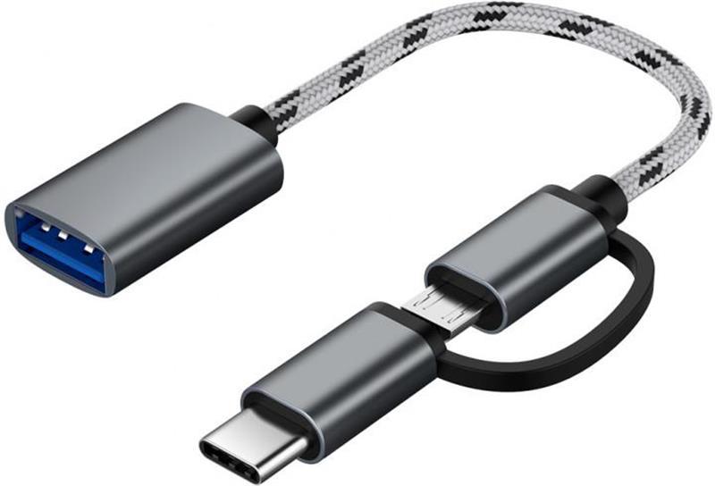 Адаптер OTG XoKo AC-150 2 в 1 USB 3.0 - MicroUSB & USB Type-C з кабелем Space Grey (AC-150-SPGR)