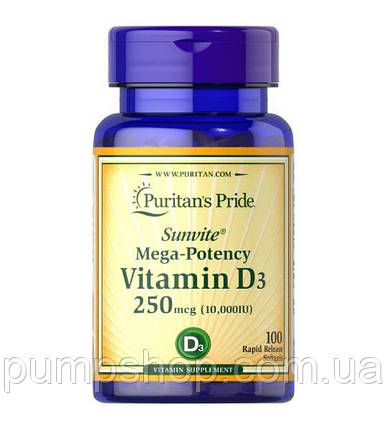 Вітамін Д-3 Puritan's Pride Vitamin D3 10 000 IU 100 капс., фото 2