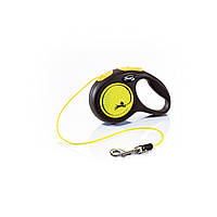Рулетка-поводок Flexi New Neon XS трос 3м до 8кг, желтый | Поводок рулетка Flexi