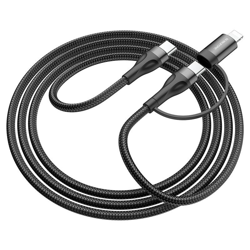 Кабель для зарядки телефона/ смартфона 2в1 Borofone BX61 Type-C-Lightning+Type-C 3 A 1 м (BX61CCLB)