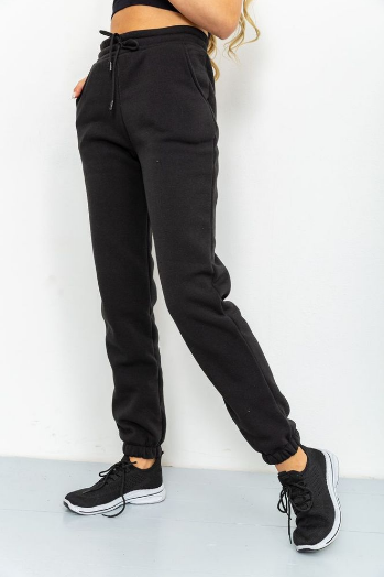 Спортивні теплі жіночі штани на манжетах трикотаж на флісі розмір М 46 чорний