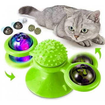 Іграшка вітряний млин — спінер для кішок автоматична розумна головоломка Rotate Windmill Cat Toy Зелена