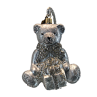 Елочная игрушка Мишка с подарком KOMOZJA Bear with Parcel, стекло, ручная работа, стразы Swarovski