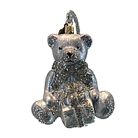 Ялинкова іграшка Ведмедик з подарунком KOMOZJA Bear with Parcel, скло, ручна робота, стрази Swarovski