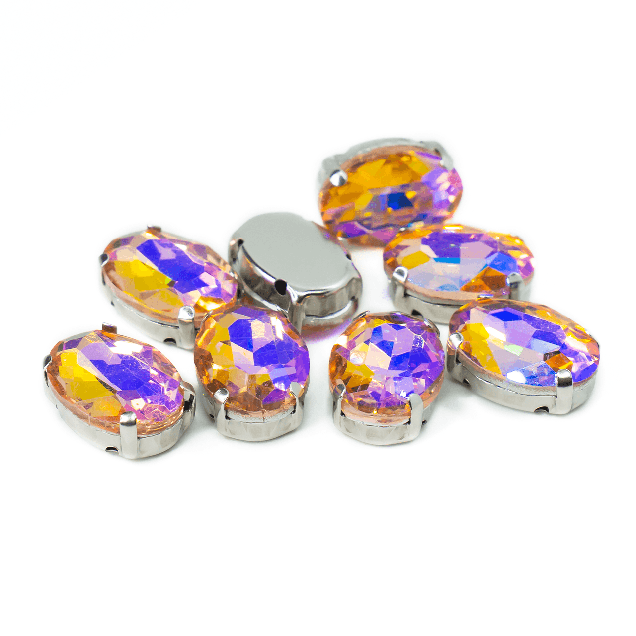 Стрази в оправі пришивні Овал 13х18 мм Водно-червоний AB 5 шт., фото 1