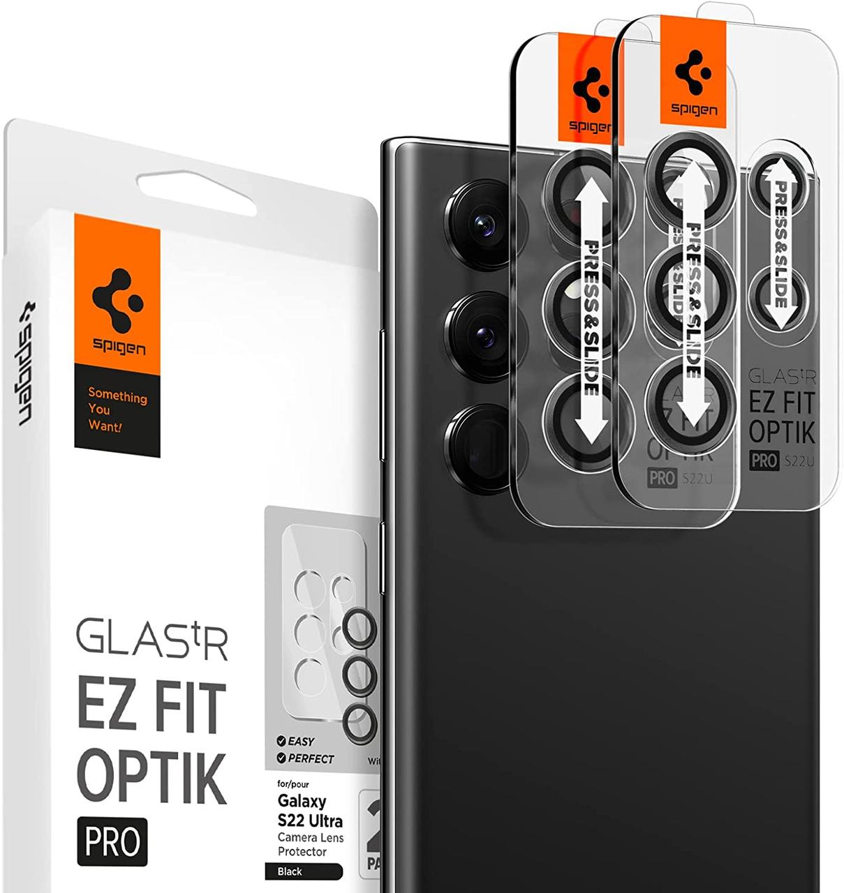 Захисне скло Spigen для камери Samsung Galaxy S22 Ultra - EZ Fit Optik Pro (2шт), Black (AGL04751)