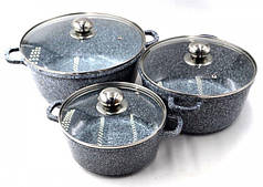 Набір каструль Benson BN-324 6 предметів з мармуровим покриттям (2,1 л 4.2 л 6.3 л)