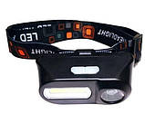 Ліхтар налобний BL-1804A COB XPE зарядка usb, фото 3