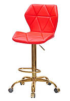 Высокий стул мастера на золотой крестовине c колесиками Torino Bar GD-Office кожзам красный 1007