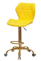 Высокий стул мастера на золотой крестовине c колесиками Torino Bar GD-Office кожзам желтый 1006