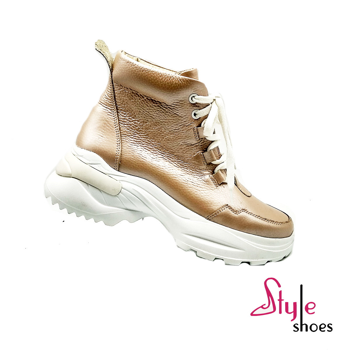 Черевики жіночі шкіряні типу снікерси пудрового кольору «Style Shoes»