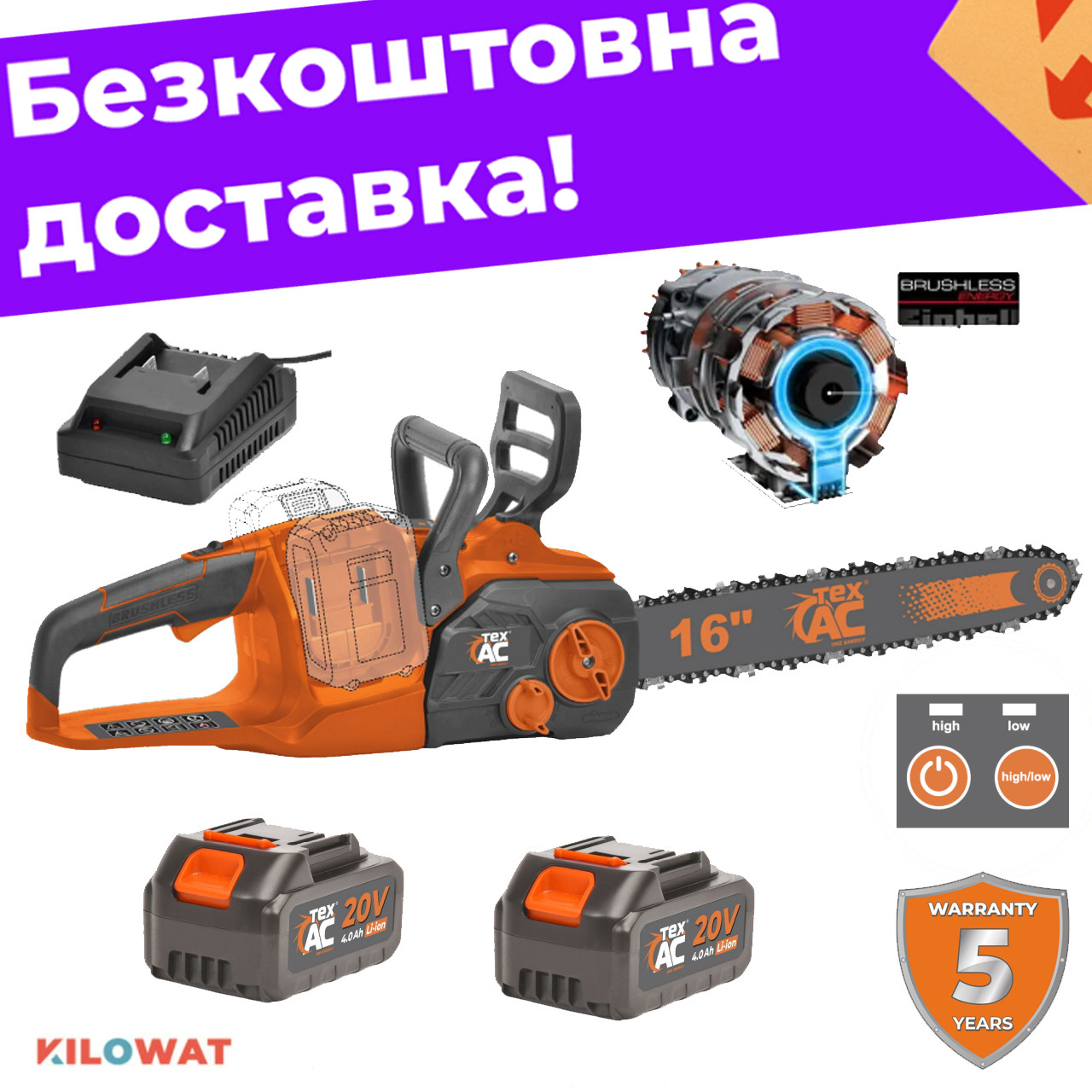 Пила Аккумуляторная Цепная Тех.АС ТАОЕ-S16 с 2 Аккумуляторами 4Ач и ...