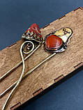 Шпилька з латуні «Сова» з природного червоної яшмою, фото 7