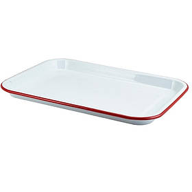 Таця 33,5х23,5х2,2 см, емаль, червоний обідок, GenWare 942933WHR